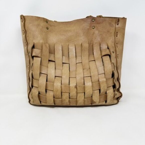 GAP Vintage Leather Distressed Basketweave Tote Large - Picture 1 of 5